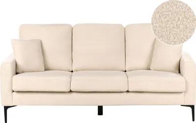Produktbild von BELIANI Sofa Beige Bouclé 3-Sitzer Dicke Polsterung mit 2 Dekokissen Metallfüßen Freistehend für Wohnzimmer Flur Diele Büro