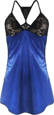 Produktbild von Babydoll - Satin-Nachthemd - sinnliche Damenunterwäsche - Nachthemd - mit Spitze - mit String - Einheitsgröße - Blau
