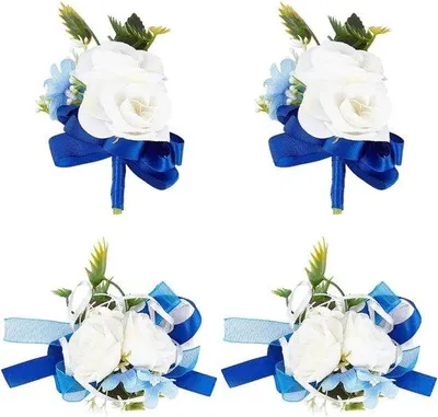 Produktbild von Blaue Seidenblume Brosche und Corsage Set für Hochzeit