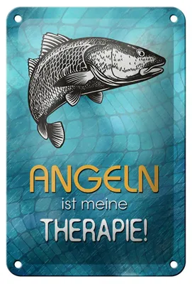 Produktbild von Blechschild Spruch 12x18cm Angeln ist meine Therapie