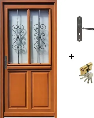 Image de Porte d'entree Bois vitree, SyraH H215 x L90 p, droit + Poignee Et Barillet (ref 010403FP) Cote Tableau