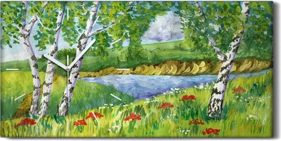 Produktbild von Leinwand Wanduhr Wandkunst Uhr Geräuschlos 60x30 Dekor Malerei Birken Wasser - weiße Hände
