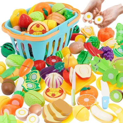 Zdjęcie produktu dla Zestaw zabawkowej kuchni dla dzieci - Zestaw produktów spożywczych - 75 szt. - Warzywa i owoce do krojenia - Od 3 lat