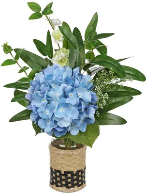 Immagine prodotto di Ortensie in vaso di vetro, fiori artificiali blu, piante artificiali per decorazioni da tavola, decorazioni per la casa, l'ufficio e i matrimoni