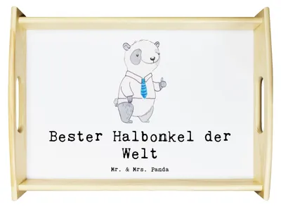 Produktbild von Mr. & Mrs. Panda Tablett Panda Bester Halbonkel der Welt - Weiß - Geschenk, Geschenkidee, Servierplatte Holz, Bett-Tablett, Serviertablett, Stiefonkel, Familie, Stief