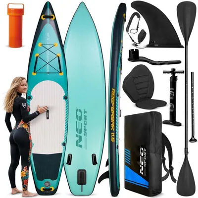 Imagen del producto de Tabla de paddle surf inflable - 350x81x15 cm - Incluye remo, bomba y asiento - Ligera
