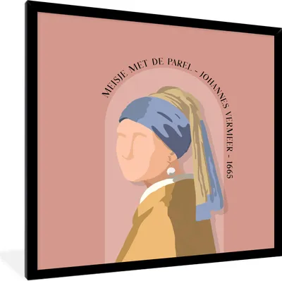 Produktbild von MuchoWow® Gerahmtes Poster Pastell - Mädchen mit Perlenohrring - Rosa - Alte Meister 40x40 cm - Poster mit Schwarzem Bilderrahmen Wandposter Rahmen Foto Bilder - Mit Rahmen - Wanddekoration Schlafzimmer