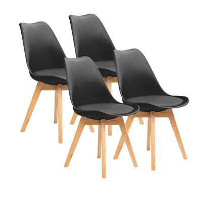 Produktbild von FURNIFY® 4er Set Esszimmerstühle BJÖRN | Skandinavische Stühle mit Polyurethan Kissen & Buchenholz-Beinen | Schwarz