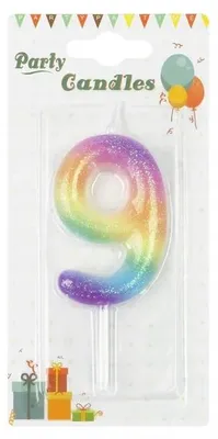 Produktbild von PartyPal Regenbogen Geburtstagskerze Zahl 9 für Torte