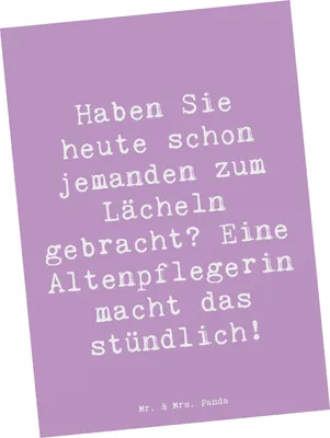 Produktbild von Mr. & Mrs. Panda Postkarte Spruch Altenpflegerin Lächeln - Lavendeltraum - Geschenk, Postkarten, Seniorenbetreuung, Grußkarte, Ansichtskarten, bildkarte, liebevolles