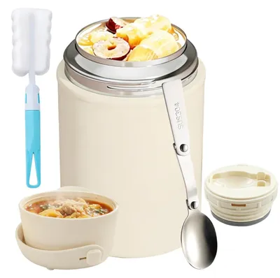 Produktbild von Thermobehälter für Essen 850ml Edelstahl Auslaufsicher Warmhaltebehälter mit Löffel & Reinigungsbürste