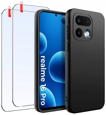 Zdjęcie produktu dla Etui Do Realme 16 Pro 5G Matowe Czarne Silikon Slim 2 Sztuki Szkło