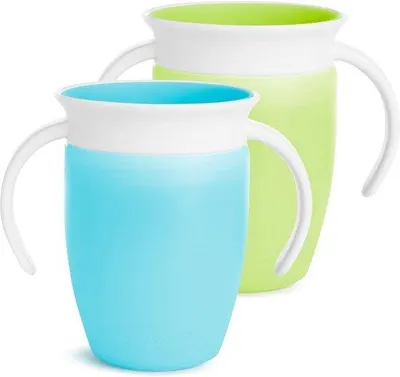 Produktbild von Famanu Trinkbecher mit Handgriffen und Deckel - Grün und Blau
