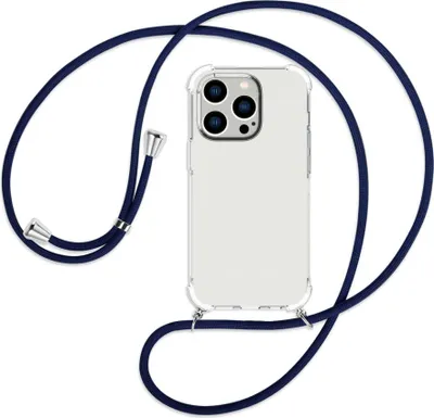 Produktbild von Handykette Backcover-Schutzhülle mit Band (Metall silberfarben) für Apple iPhone 14 Pro (6.1'') - dunkelblau