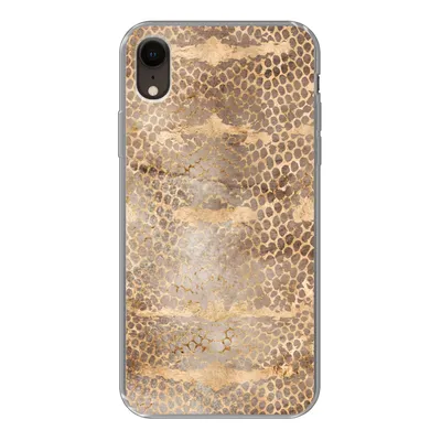 Produktbild von MuchoWow® Handyhülle Schutzhülle Hülle für iPhone XR Schlangendruck - Gold - Braun Silikon Softcase Handy Hülle - Schutzdeckel
