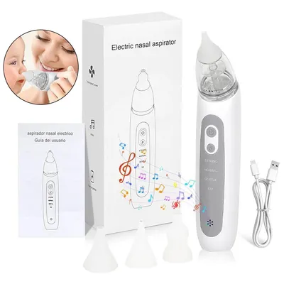 Produktbild von Baby Nasensauger elektrisch, 3 Saugmodi, 3 Silikon Tipps, Musik & Lichtfunktion, sicherer Anti-Reflux Nasensekretsauger