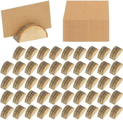 Produktbild von Unyqoos® Holz-Tischkartenhalter 50er Set mit Karten – Tischaufsteller für Hochzeit, Party, Bankett, ideal für Tischnummern & Menükarten