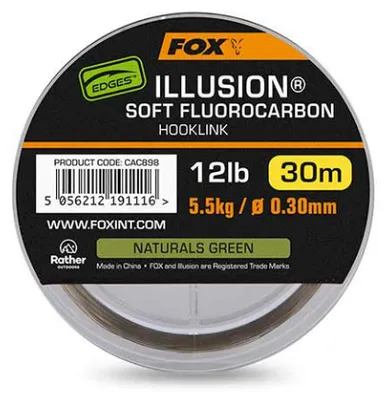 Zdjęcie produktu dla Fox Fluorocarbon Edges Illusion Soft Hooklink Naturals Green 30 m 16 lb 7,3 kg (0,35 mm) x 30 m – Naturals Green