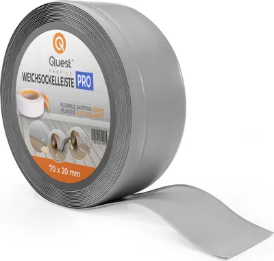 Produktbild von QUEST Weichsockelleiste 70x20mm, 1m, Flexibel Bodenleiste, Knickleiste, PVC Sockelleiste Knickleiste aus PVC Kunststoff, Flexible Fußleiste, grau