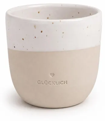 Produktbild von Kleiner Steingutbecher 200ml Creme - Becher ohne Henkel für Cappuccino, KI-generiertes Bild