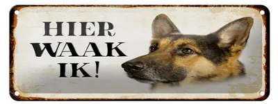Produktbild von Blechschild Spruch 27x10 cm holländisch Hier Waak ik Schäferhund Dekoration