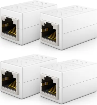 Produktbild von deleyCON 4 Stück RJ45 Kupplung (1000 Mbit) Gigabit LAN Kabel Verlängerung Netzwerkkabel Ethernet Adapter Verbinder Kompatibel zu Cat8, Cat7, Cat6, Cat5 Patchkabel DSL POE 2X RJ45 Buchse - Weiß