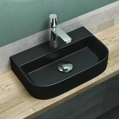 Produktbild von Mai & Mai Waschbecken Aufsatzwaschbecken Hängewaschbecken BTH: 38x23,5x8cm Waschschale Waschbecken aus Keramik Schwarz matt Brüssel003