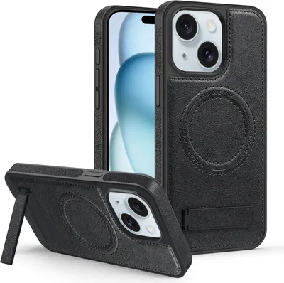 Produktbild von Für iPhone 15 Multifunktionshalter MagSafe PolyurethanTelefongehäuse (Black)