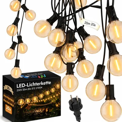 Produktbild von MasterLED Lichterkette Außen 20 m 20 x E12 G40 2700 K IP44 für Garten Terrasse