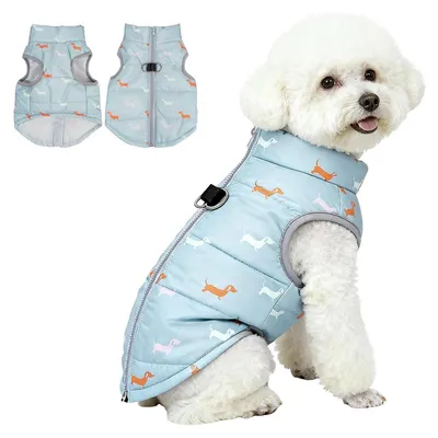 Produktbild von Hundemantel Winterjacke warm winddicht mit Geschirrloch schwach wasserdicht für Chihuahua Dackel Grau Blau XXS