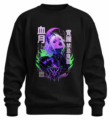 Productafbeelding van Anime, demonmeisje, cyberpunk, Japans, goth, Japan, Y2K, succubus, sweatshirt, trui, zwart, maat M
