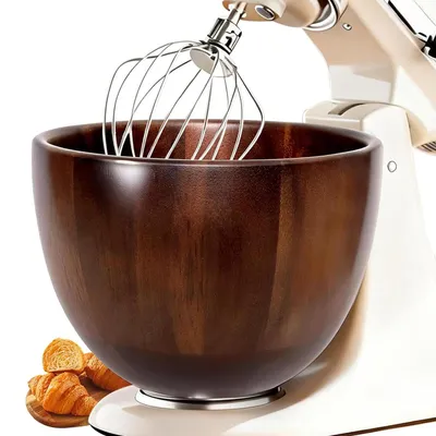 Produktbild von Walnuss-Rührschüssel,geeignet für KitchenAid 4,5 &5Quart Kipp-Rührmaschinen,handgefertigt aus natürlichem Walnussholz,mit Edelstahl-Lock-Basis,5 Quart