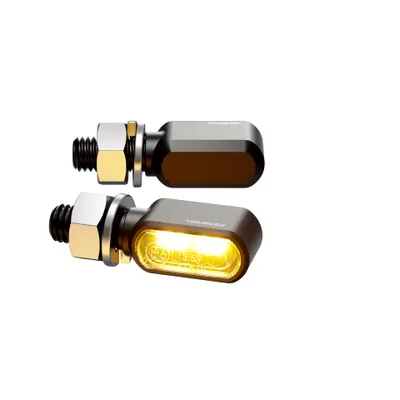 Produktbild von HIGHSIDER CNC LED Blinker LITTLE BRONX, schwarz, getöntes Glas, E-, Paar für