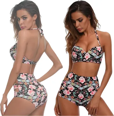Zdjęcie produktu dla Kolor kostium strój kąpielowy dwuczęściowy bikini wysoki stan push up M