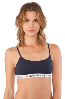 Produktbild von Fabio Farini - 1 Stück Frauen Unterwäsche - Damen Sport-BH aus Baumwolle mit Strech-Anteil bügellos, mit Spaghettiträgern und Logo-Bund