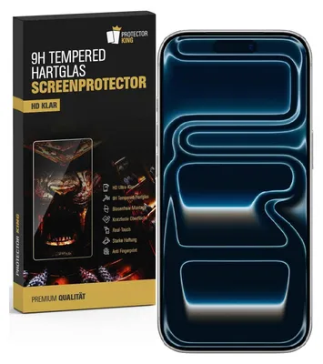 A product box for a screen protector is shown next to a smartphone with a screen protector applied.