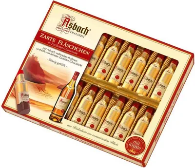 Produktbild von Asbach Pralinen Zarte Fläschchen Zartbitter mit Kruste 250g