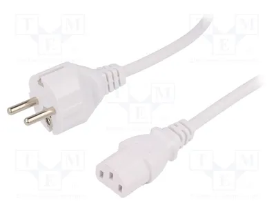 Zdjęcie produktu dla 1 x Kabel biały, wtyk CEE 7/7 (E/F), gniazdo IEC C13, długość 1,8 m, PVC, do zasilania komputerów