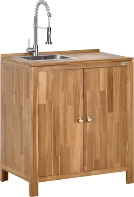 Produktbild von BELIANI Outdoor-Küchenschrank Braun u. Silber Akazienholz mit Spüle und Armatur 50x80x90 cm Modern für Garten Draußen Außen Outdoor-Küchenmöbel