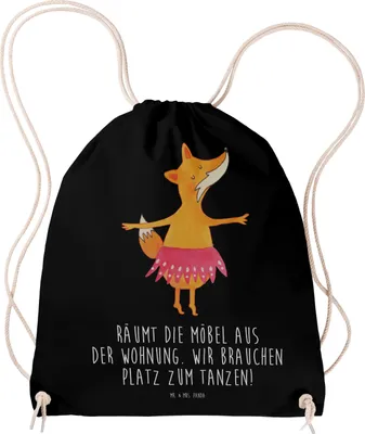 Produktbild von Mr. & Mrs. Panda Jutebeutel Fuchs Ballerina - Schwarz - Geschenk, Feier, Sportbeutel, Baumwolltasche, wander rucksack, Tanzen, Party, Turnbeutel, Beutel, Geburtstag