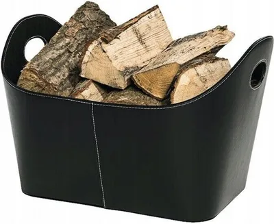 Produktbild von Kaminholzkorb Holzkorb aus Kunstleder schwarz rund Korb für Brennholz Eleganter Brennholzkorb Holzhalter Feuerholzablage 48x35cm