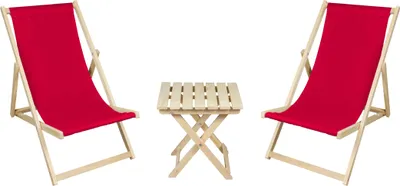 Produktbild von 2 x Liegestuhl + Beistelltisch Strandliege Holz Sonnenliege Gartenliege Gartentisch Rot