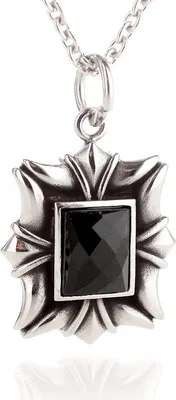 Produktbild von Edelstahl Anhänger Wolf Geschwärzt Stein Schwarz Und Edelstahl Kette YINP058 - 50.0 Zentimeter