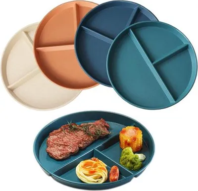 Immagine prodotto di Piatti per bambini infrangibili – 4 pezzi – 23 cm – 3 scomparti – Adatti al microonde e alla lavastoviglie