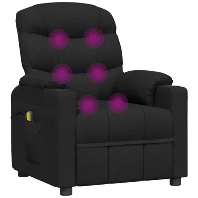 A black fabric massage chair with purple circles indicating massage points.