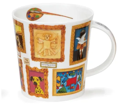 Feinbone-China-Mok mit Hunde-Motiv, 0,48 l, Gold/Weiß