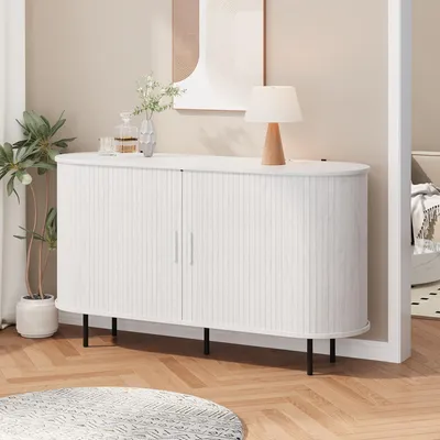 Zdjęcie produktu dla RTV-szafka BEALIFE, 130x40x75 cm, z 2 drzwiczkami rolowymi | Komoda pod telewizor do salonu | Biały kolor | AP138
