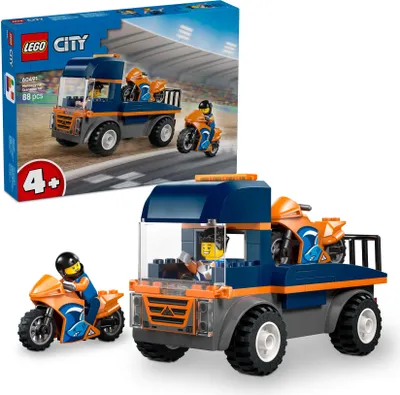 Produktbild von LEGO City Motorradtransporter - Spielzeug zur Förderung der Feinmotorik mit Transporter, 2 Motorrädern, 2 Minifiguren, Rampe und Zubehör - Geburtstagsgeschenk für Jungen ab 4 Jahren - 60491