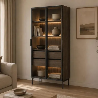 Produktbild von Lafafasa - Vitrine, 92x39x195h cm Nussbaum Braun, 4 Böden