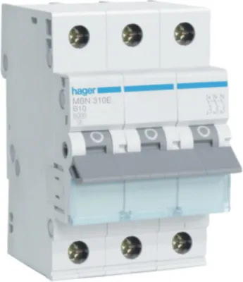 Produktbild von HAGER MCB Leitungsschutzschalter 6kA 3P B10A MBN310E